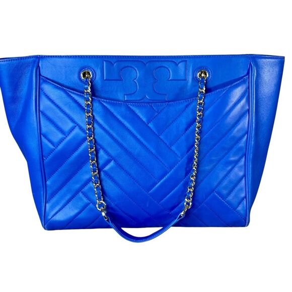 Tory Burch Blue Quilted Leather Alexa Tote - Picture 1 of 16